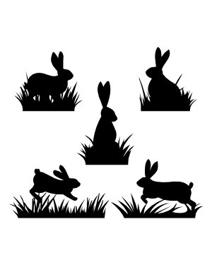 Rabbit and Grass Silhouette Clip Art