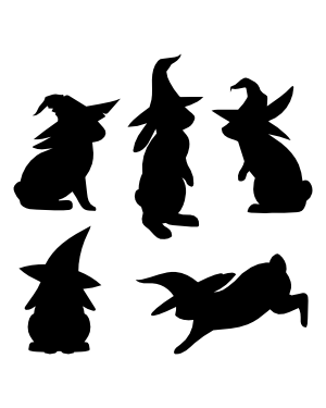 Rabbit Wearing Witch Hat Silhouette Clip Art