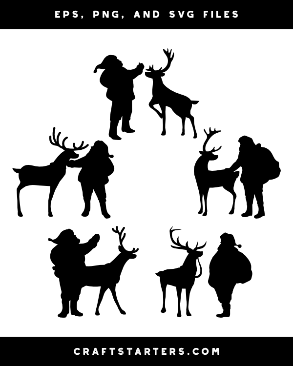 Reindeer and Santa Claus Silhouette Clip Art