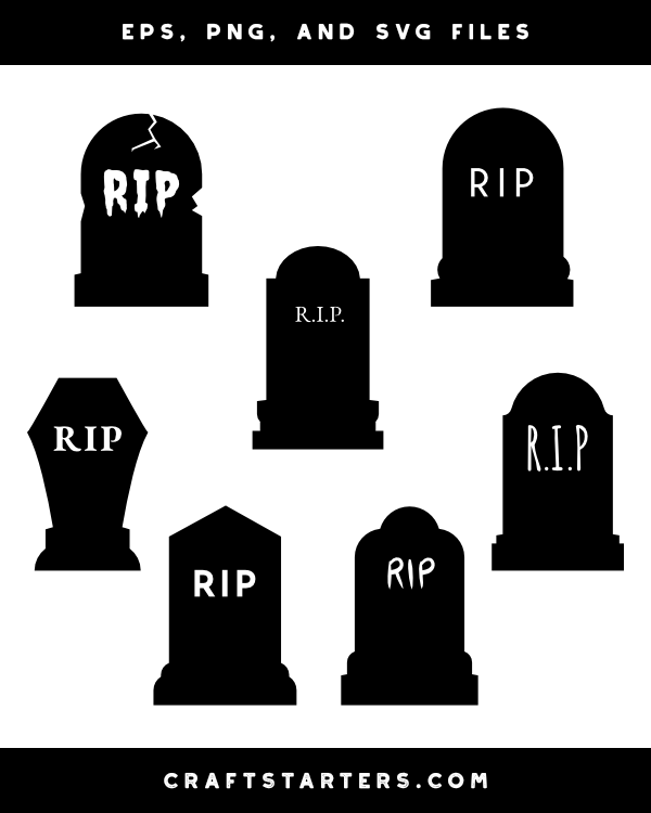 Rip Tombstone Outline Patterns: DFX, EPS, PDF, PNG, and SVG Cut Files