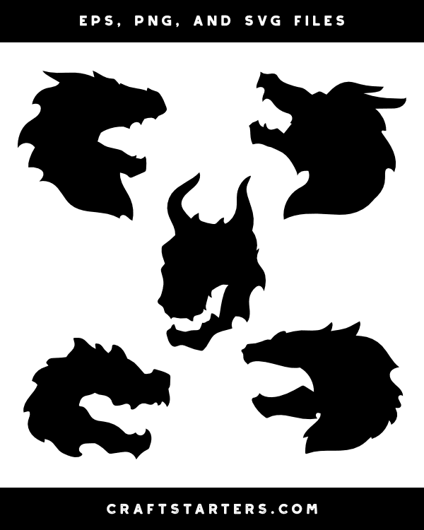 Roaring Dragon Head Silhouette Clip Art