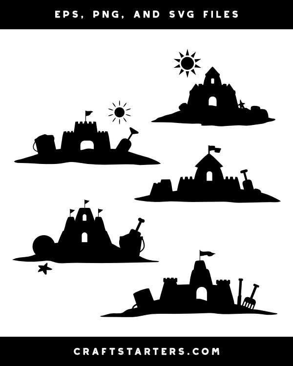 Sand Castle Scene Silhouette Clip Art