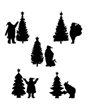 Santa Claus And Christmas Tree Silhouette Clip Art
