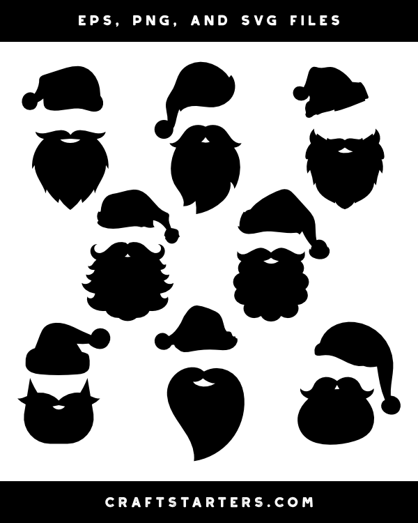 Santa Claus Hat and Beard Silhouette Clip Art
