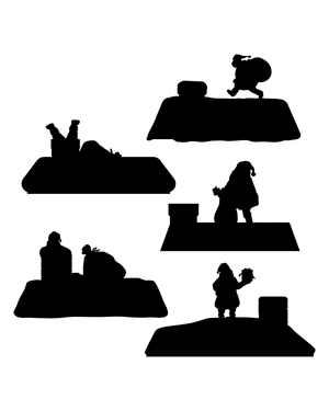 Santa Claus on Roof Silhouette Clip Art