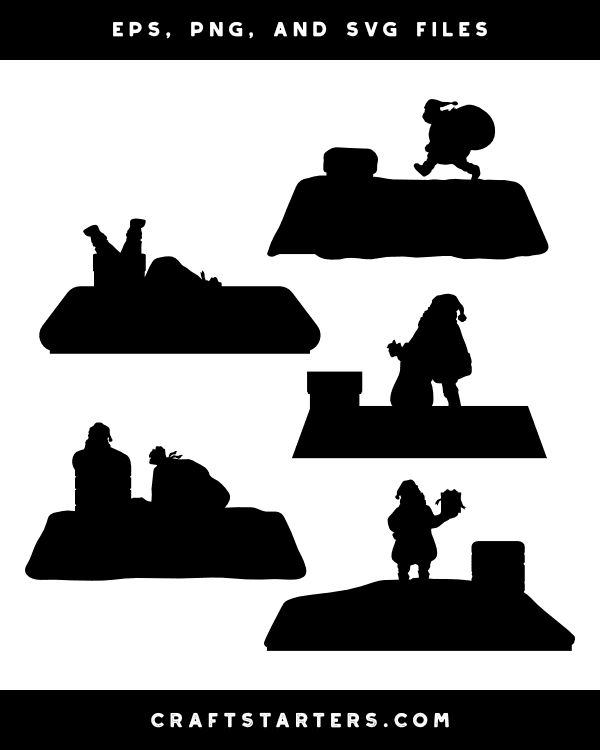 Santa Claus on Roof Silhouette Clip Art