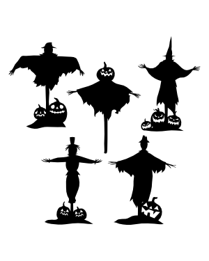 Scarecrow and Pumpkin Silhouette Clip Art