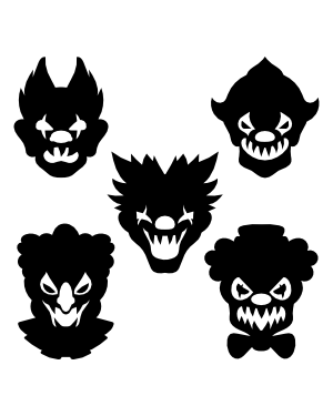 Scary Clown Face Silhouette Clip Art