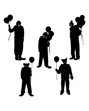 Scary Clown with Balloon Silhouette Clip Art
