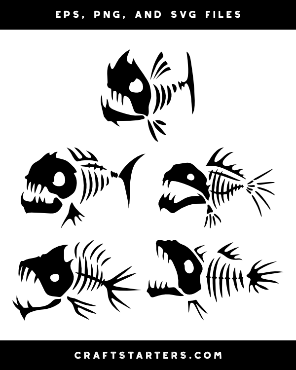 Scary Fish Skeleton Silhouette Clip Art