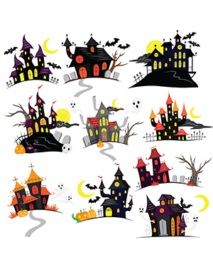 Scary Haunted House Digital Stamps