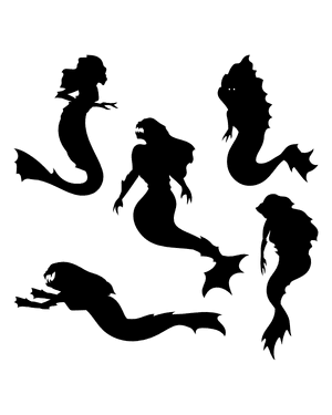 Scary Mermaid Silhouette Clip Art