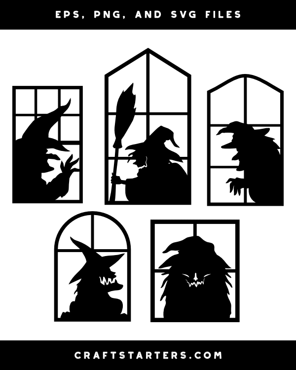 Scary Witch in Window Silhouette Clip Art