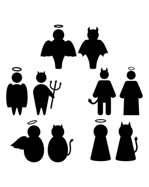 Simple Angel and Devil Silhouette Clip Art