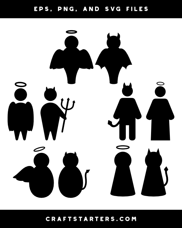 Simple Angel and Devil Silhouette Clip Art