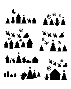 Simple Christmas Scene Silhouette Clip Art