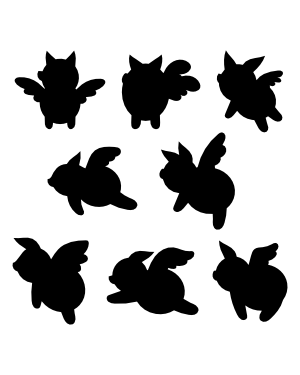 Simple Flying Pig Silhouette Clip Art