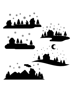 Simple Winter Scene Silhouette Clip Art
