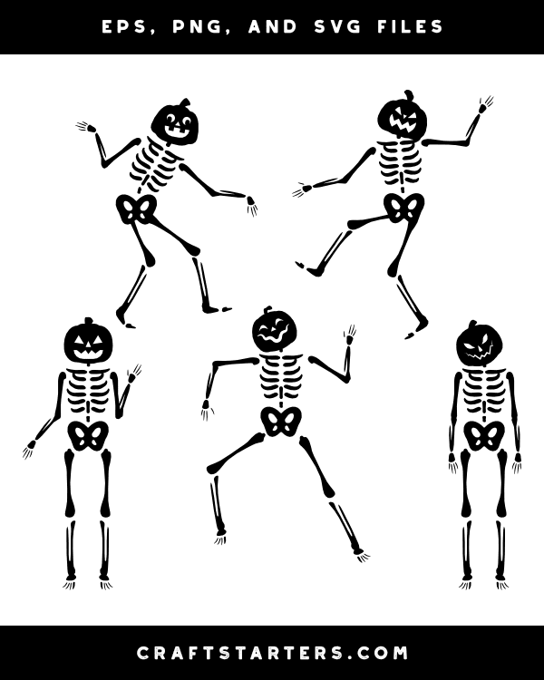 Skeleton With Pumpkin Head Silhouette Clip Art