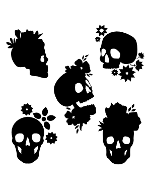 Skull and Flowers Silhouette Clip Art