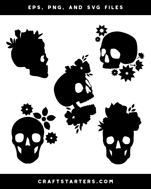 Skull and Flowers Silhouette Clip Art