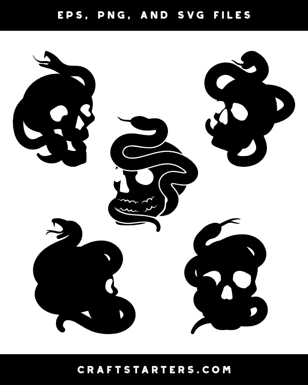 Skull and Snake Silhouette Clip Art