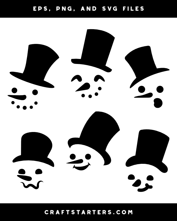 Snowman Face With Top Hat Silhouette Clip Art