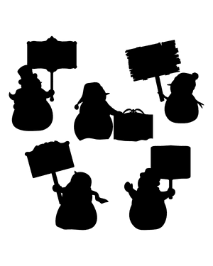 Snowman Holding Sign Silhouette Clip Art