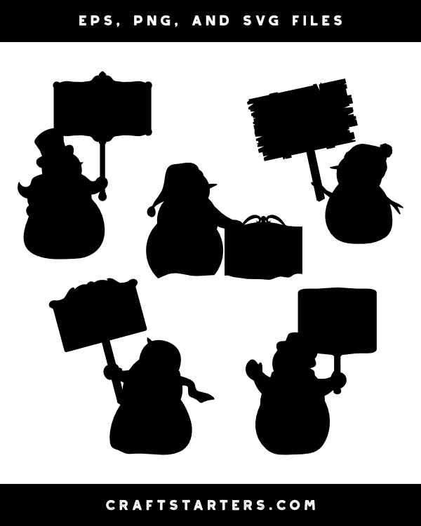 Snowman Holding Sign Silhouette Clip Art