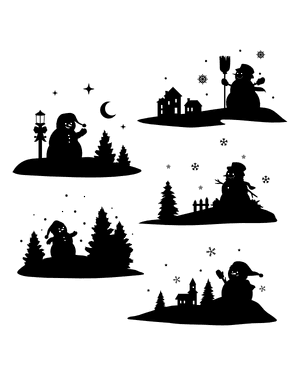 Snowman Scene Silhouette Clip Art