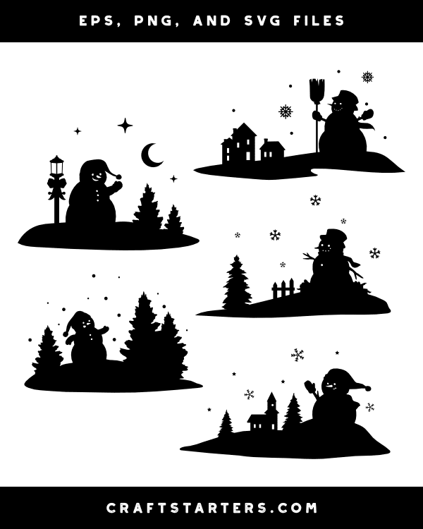 Snowman Scene Silhouette Clip Art