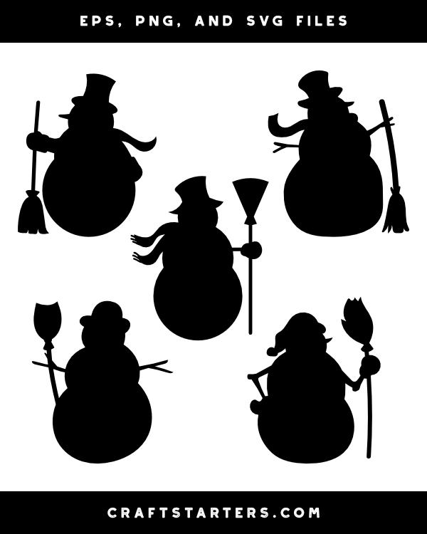 Snowman with Broom Silhouette Clip Art