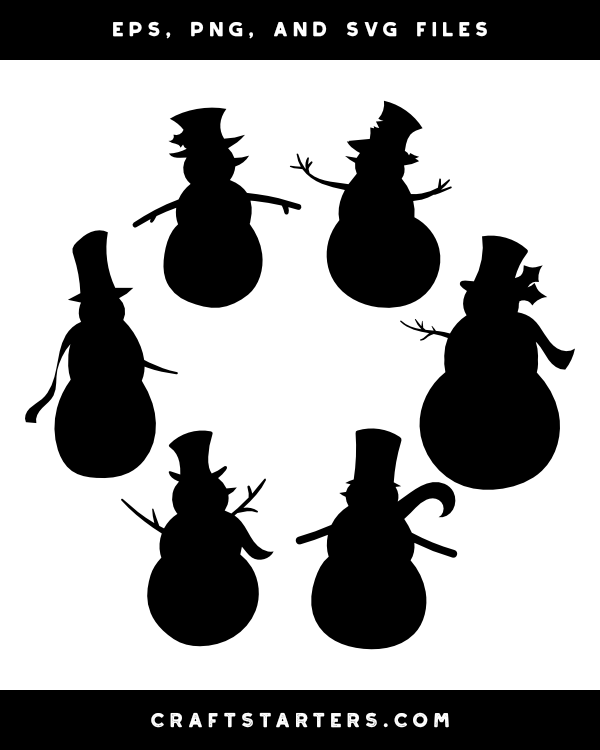 Snowman With Top Hat Silhouette Clip Art