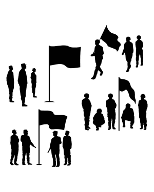 Soldiers and Flag Silhouette Clip Art