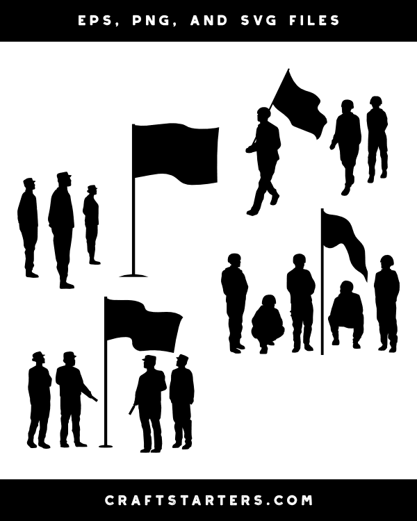 Soldiers and Flag Silhouette Clip Art