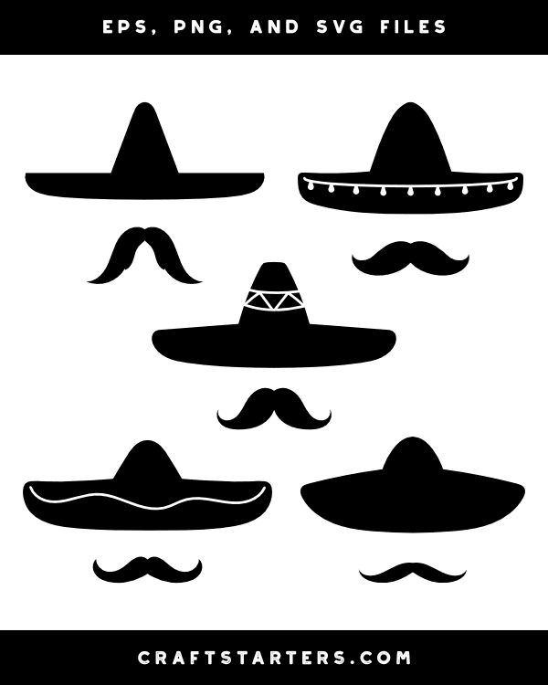 Sombrero and Mustache Silhouette Clip Art