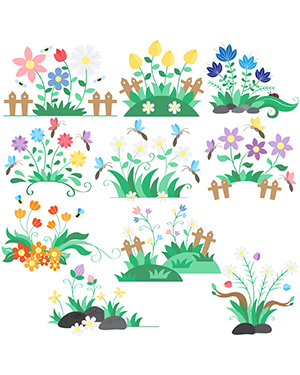 Spring Flower Bed Digital Stamps