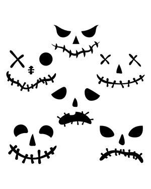 Stitched Jack-o'-lantern Face Silhouette Clip Art