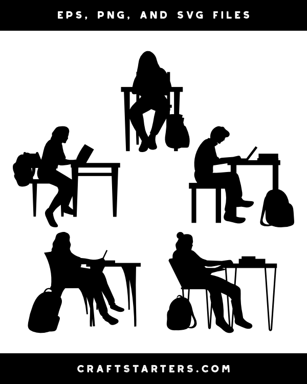 Student Sitting At Desk Silhouette Clip Art