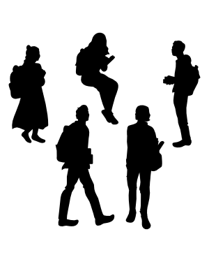 Student with Backpack Silhouette Clip Art