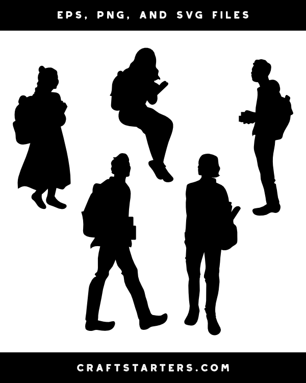 Student with Backpack Silhouette Clip Art