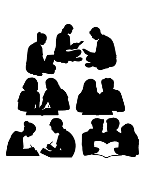 Studying Students Silhouette Clip Art