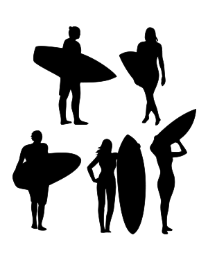 Surfer Holding Board Silhouette Clip Art