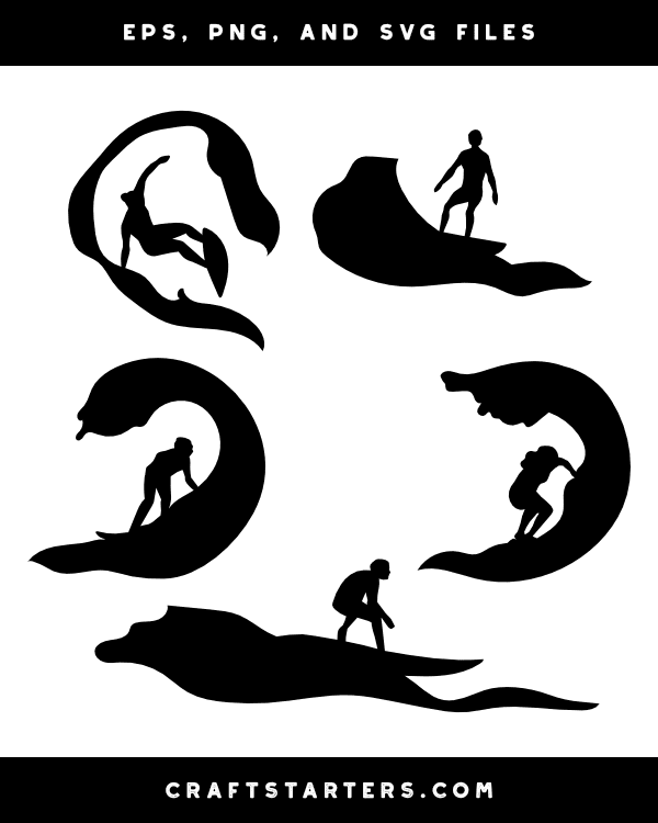 Surfer on Ocean Wave Silhouette Clip Art