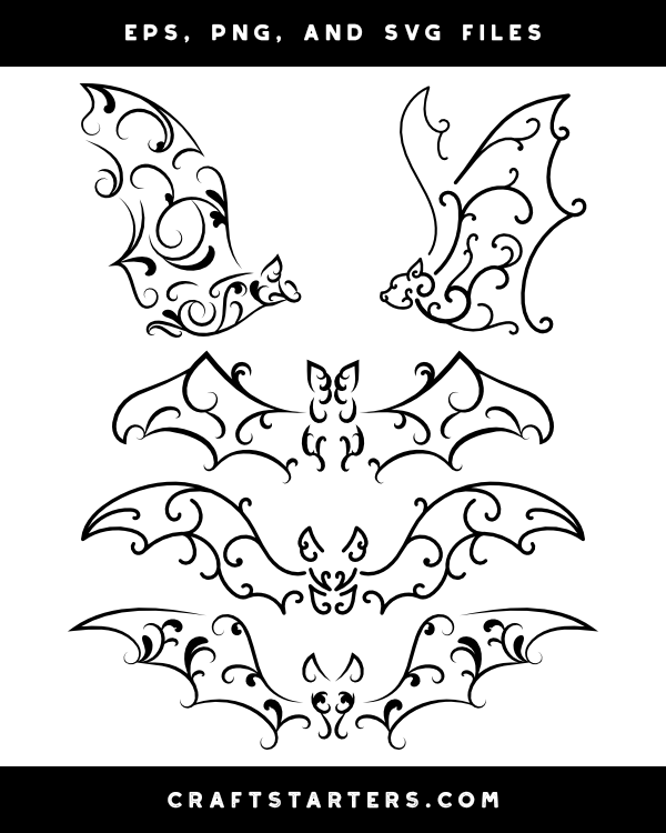 Swirly Bat Silhouette Clip Art