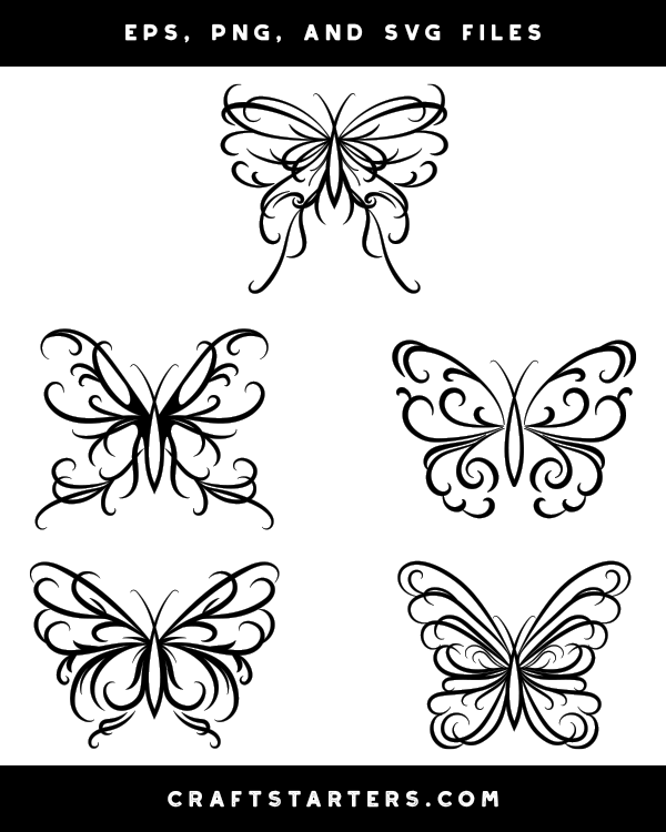 Swirly Butterfly Silhouette Clip Art