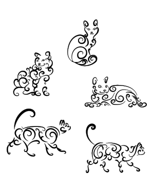 Swirly Cat Silhouette Clip Art