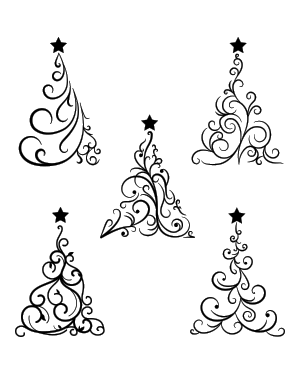 Swirly Christmas Tree Silhouette Clip Art