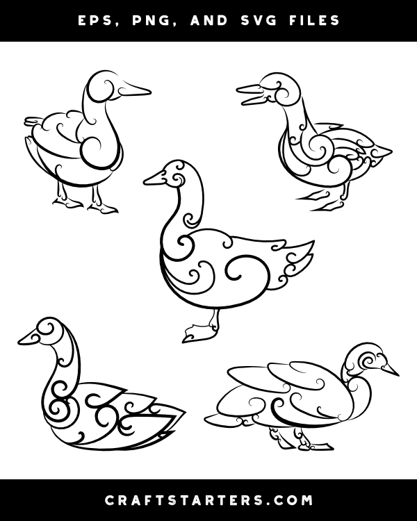 Swirly Duck Silhouette Clip Art