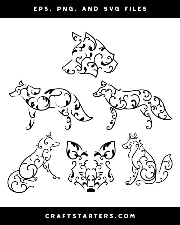 Swirly Fox Silhouette Clip Art